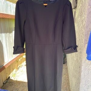 Allegra K Black Sheath Dress with Cuffed Sleeves